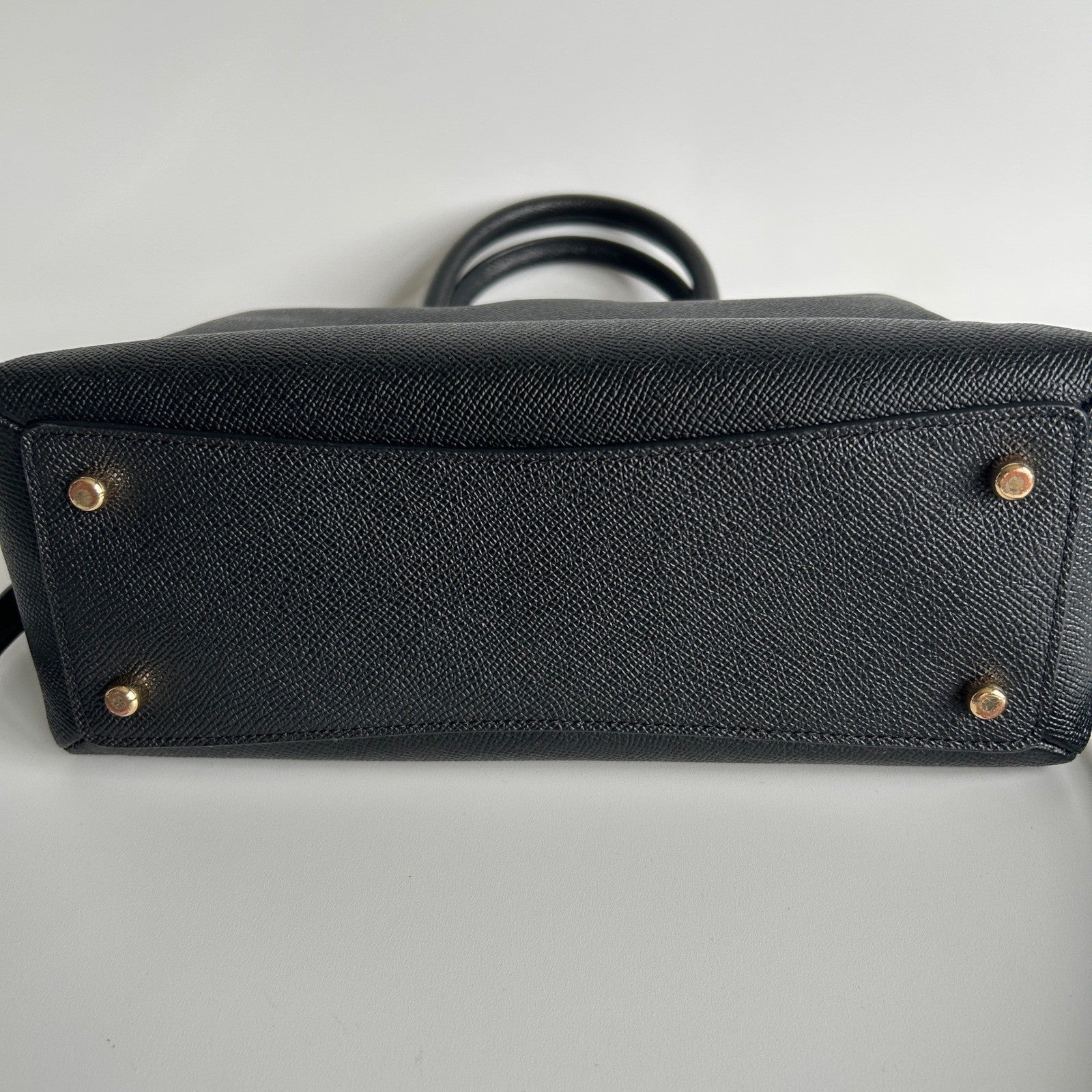 Coach Mini Lillie Carryall Black Crossgrain Leather Satchel Excellent