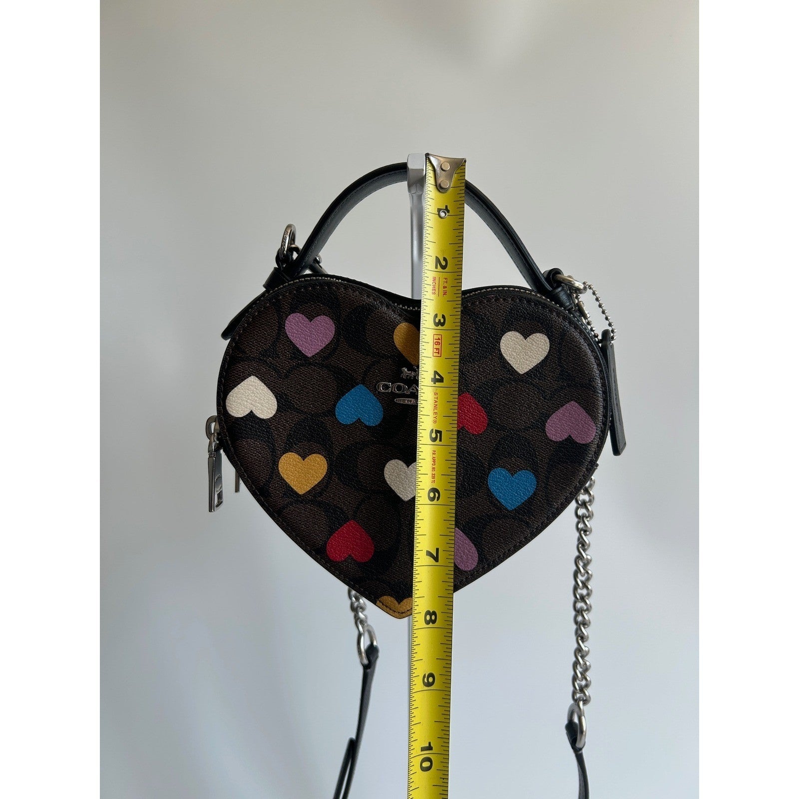 Coach Heart Crossbody Brown Multi Signature Canvas Leather Bag Excellent