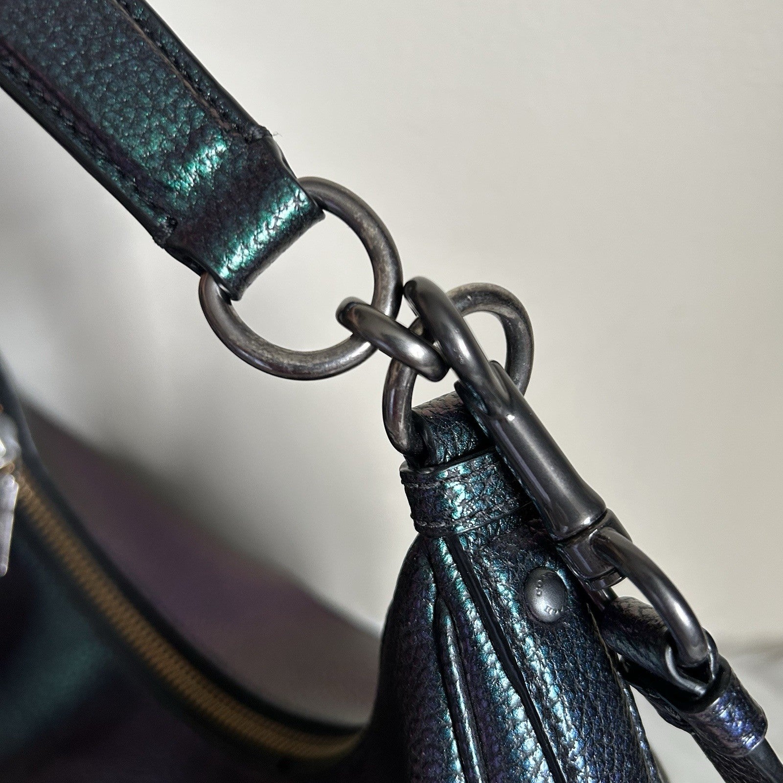 Coach Harley Iridescent Green Purple Pebbled Leather Shoulder Bag Excellent