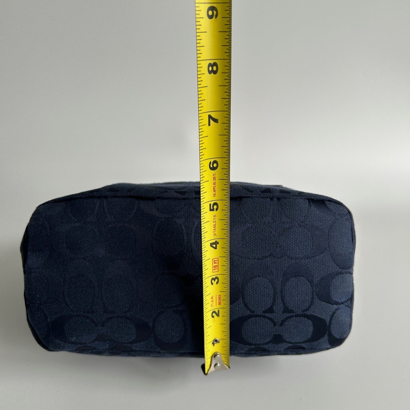 Coach Demi Bag Navy Blue Signature Canvas Leather Shoulder Bag Excellent