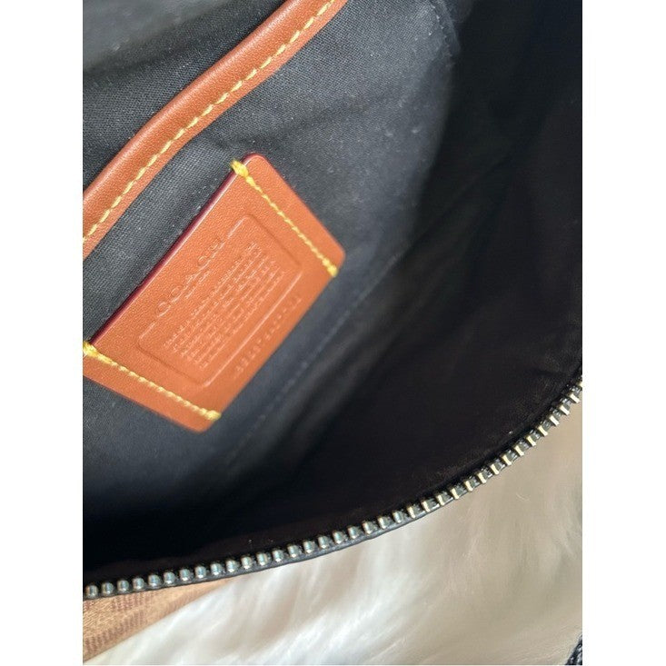 Coach Warren Belt Bag Signature Canvas Black Pebble Leather Brown C7703