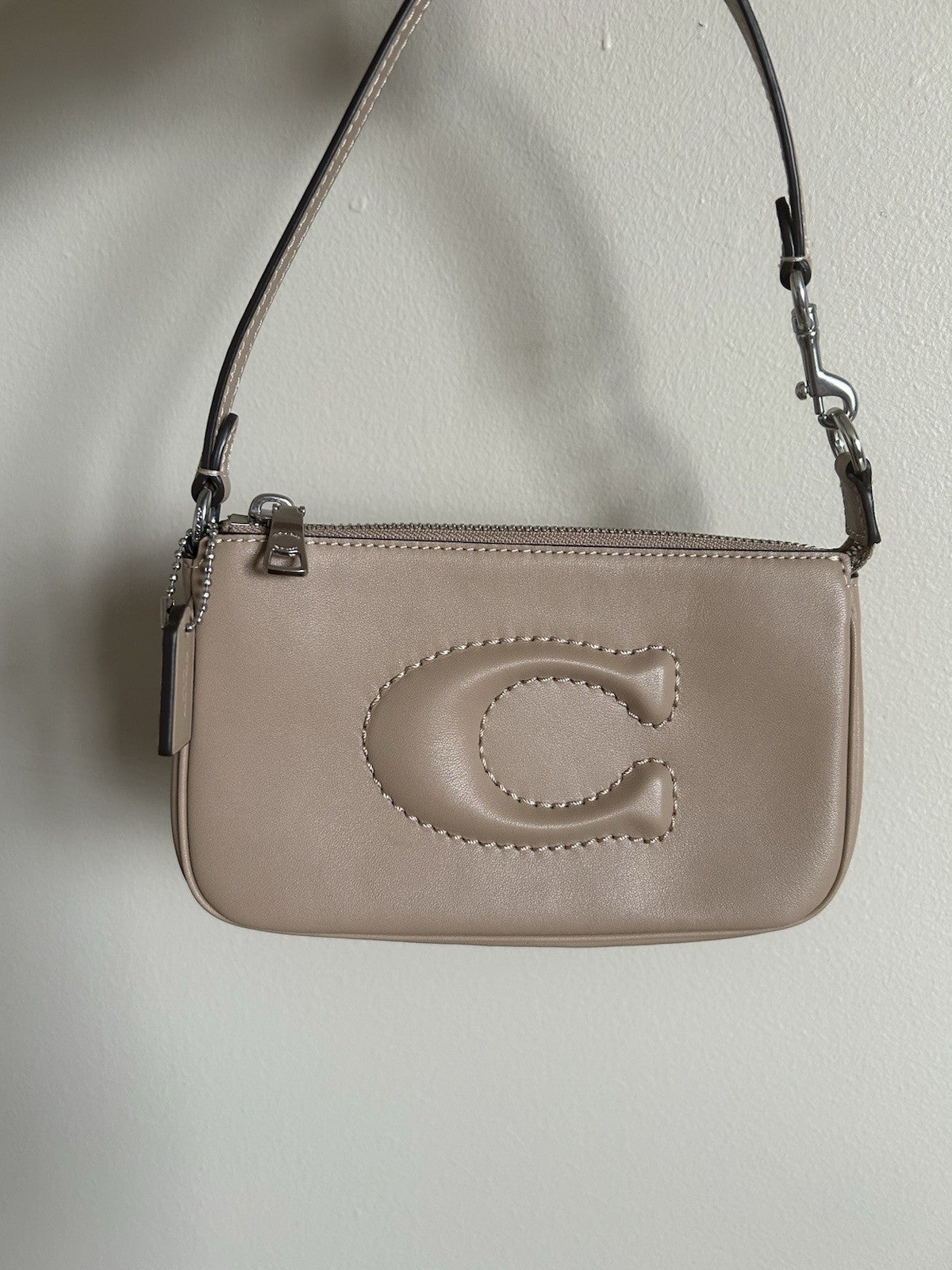 Coach Nolita 19 Taupe Leather Embossed C Logo Wristlet Handbag Bag C2321