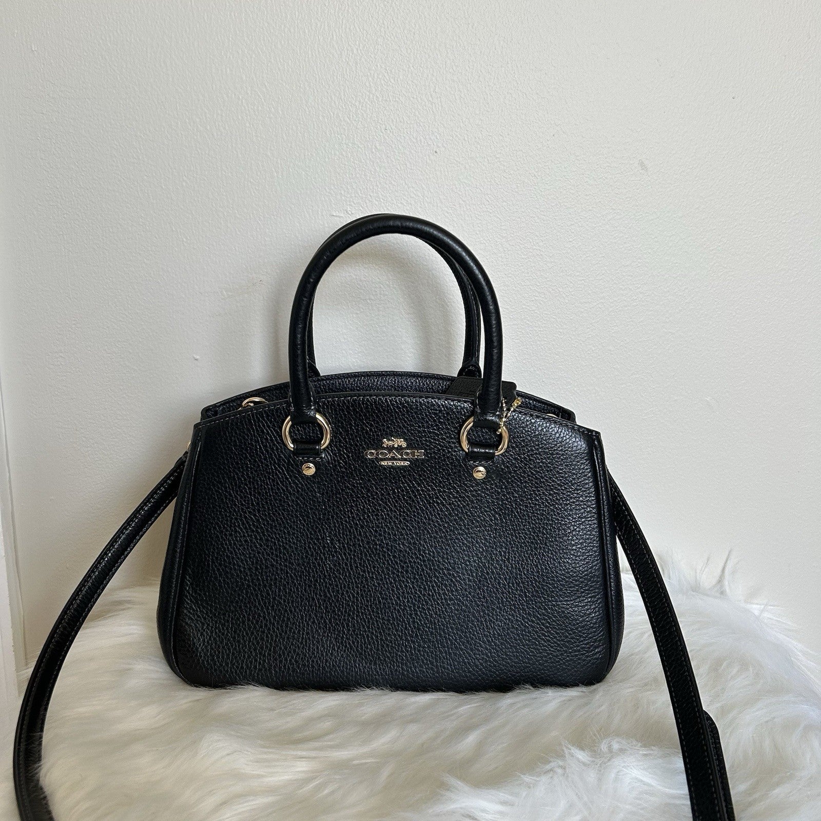 Coach Savannah Small Black Pebbled Leather Satchel Shoulder Bag Excellent