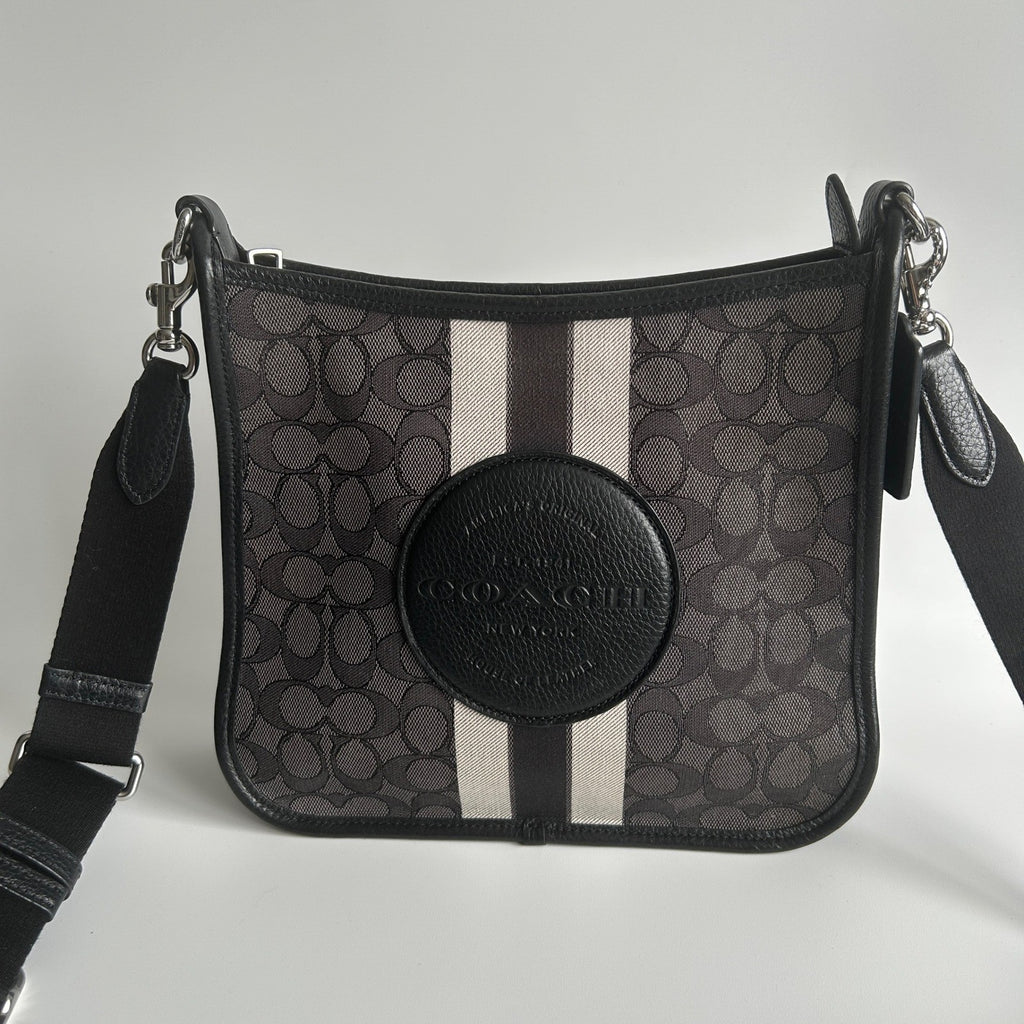 Coach Dempsey File Bag Black Charcoal Signature Jacquard Crossbody Excellent