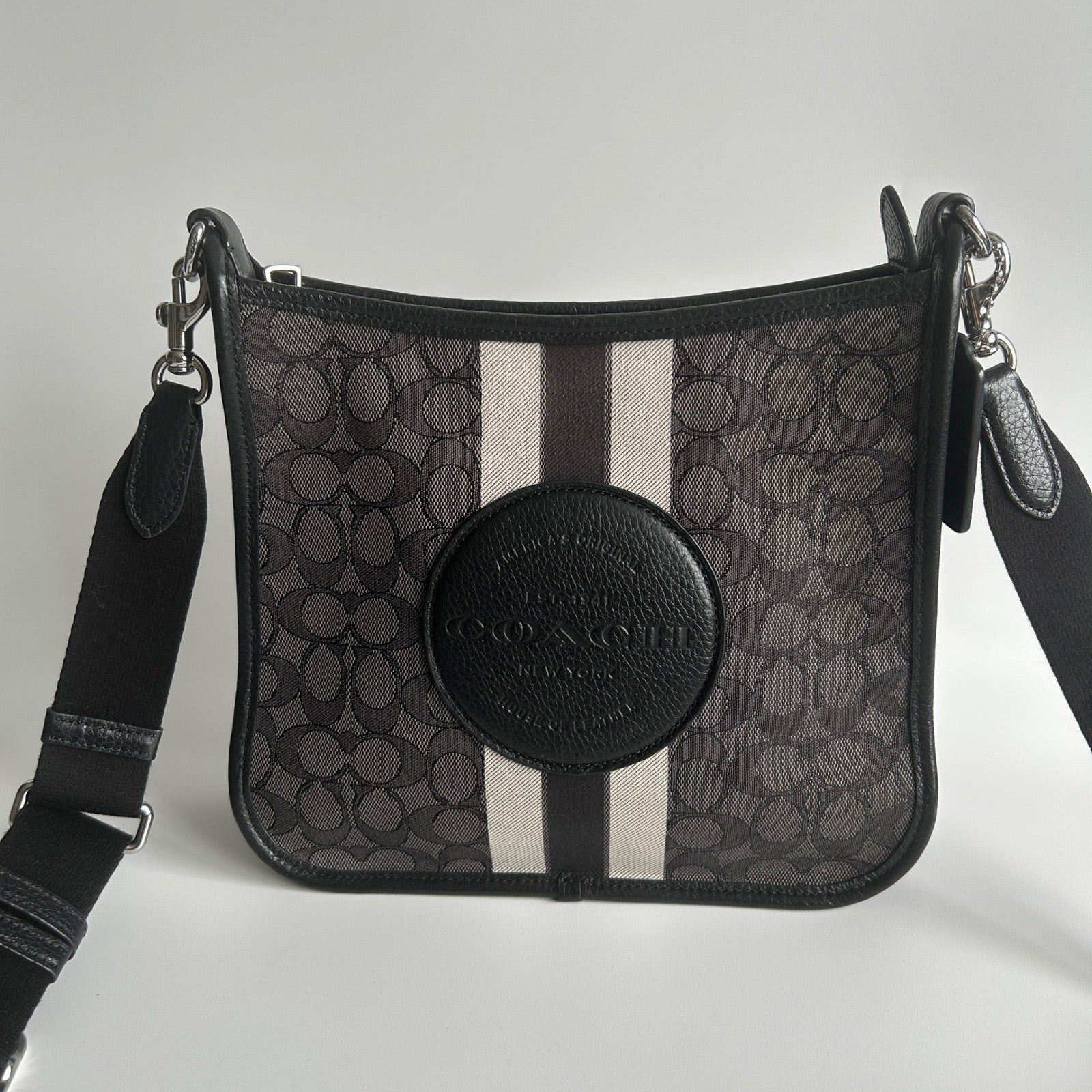 Coach Dempsey File Bag Black Charcoal Signature Jacquard Crossbody Excellent