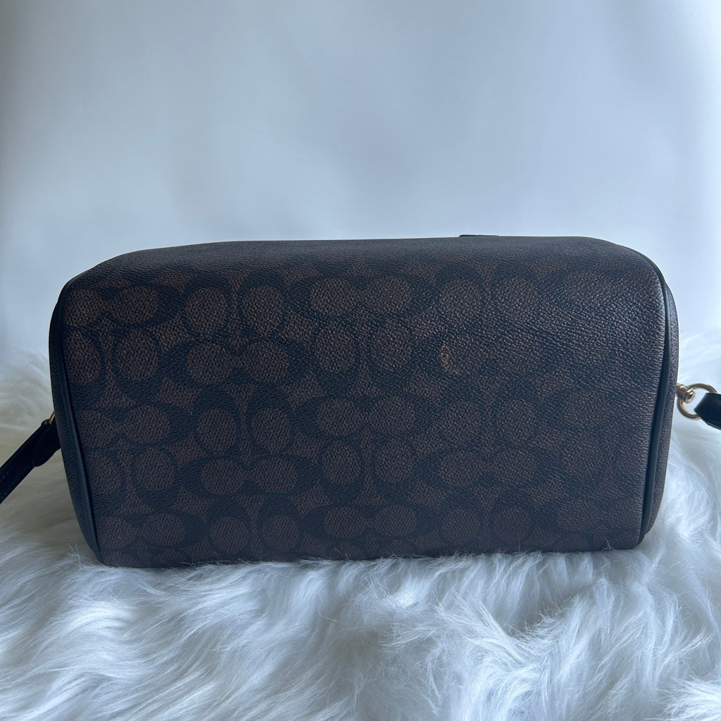 Coach Rowan Satchel Walnut Black Signature Canvas Leather Bag NEW