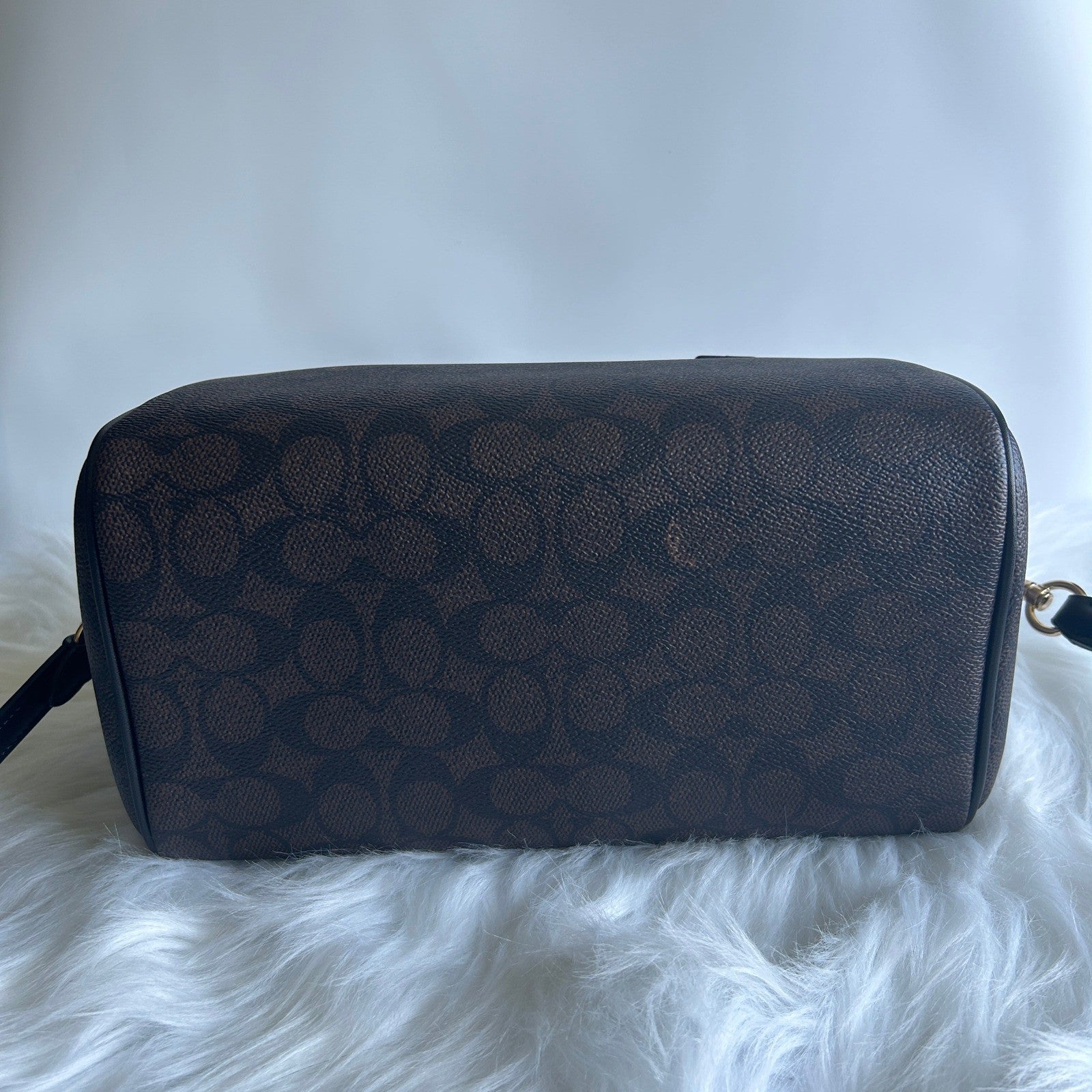 Coach Rowan Satchel Walnut Black Signature Canvas Leather Bag NEW