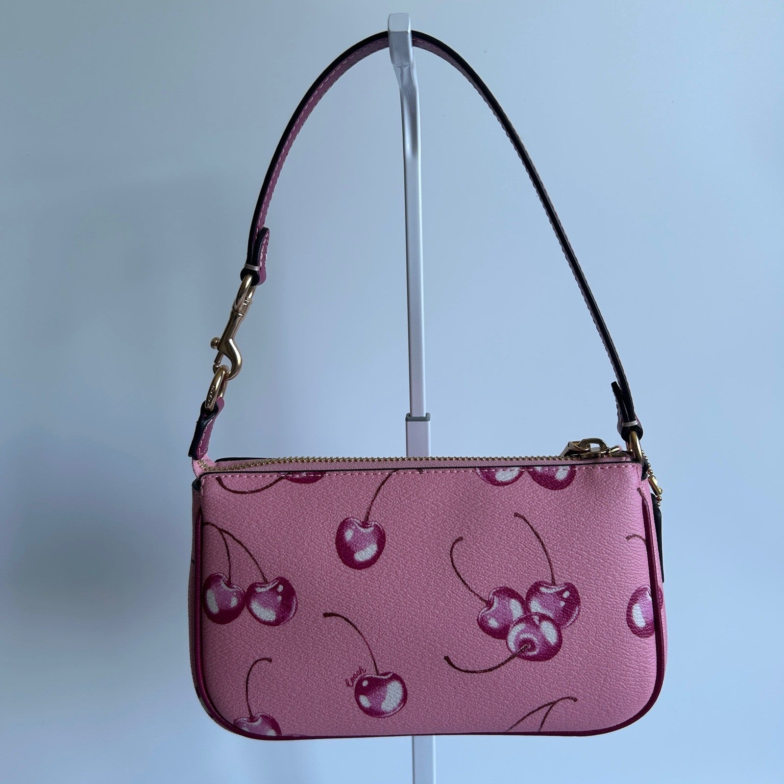 Coach Nolita 19 Pink Cherry Print Pebbled Leather Shoulder Bag Excellent