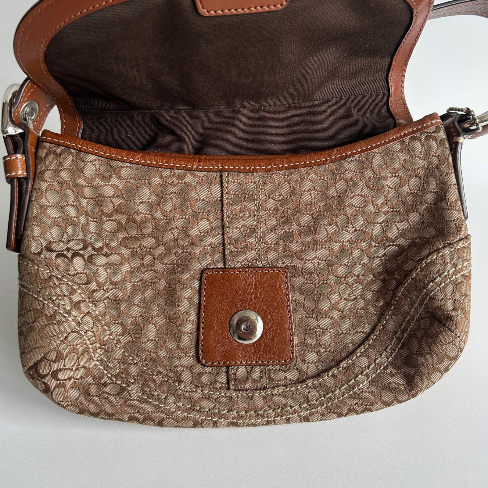 Coach Soho Signature Brown Canvas Leather Shoulder Bag EXCELLENT