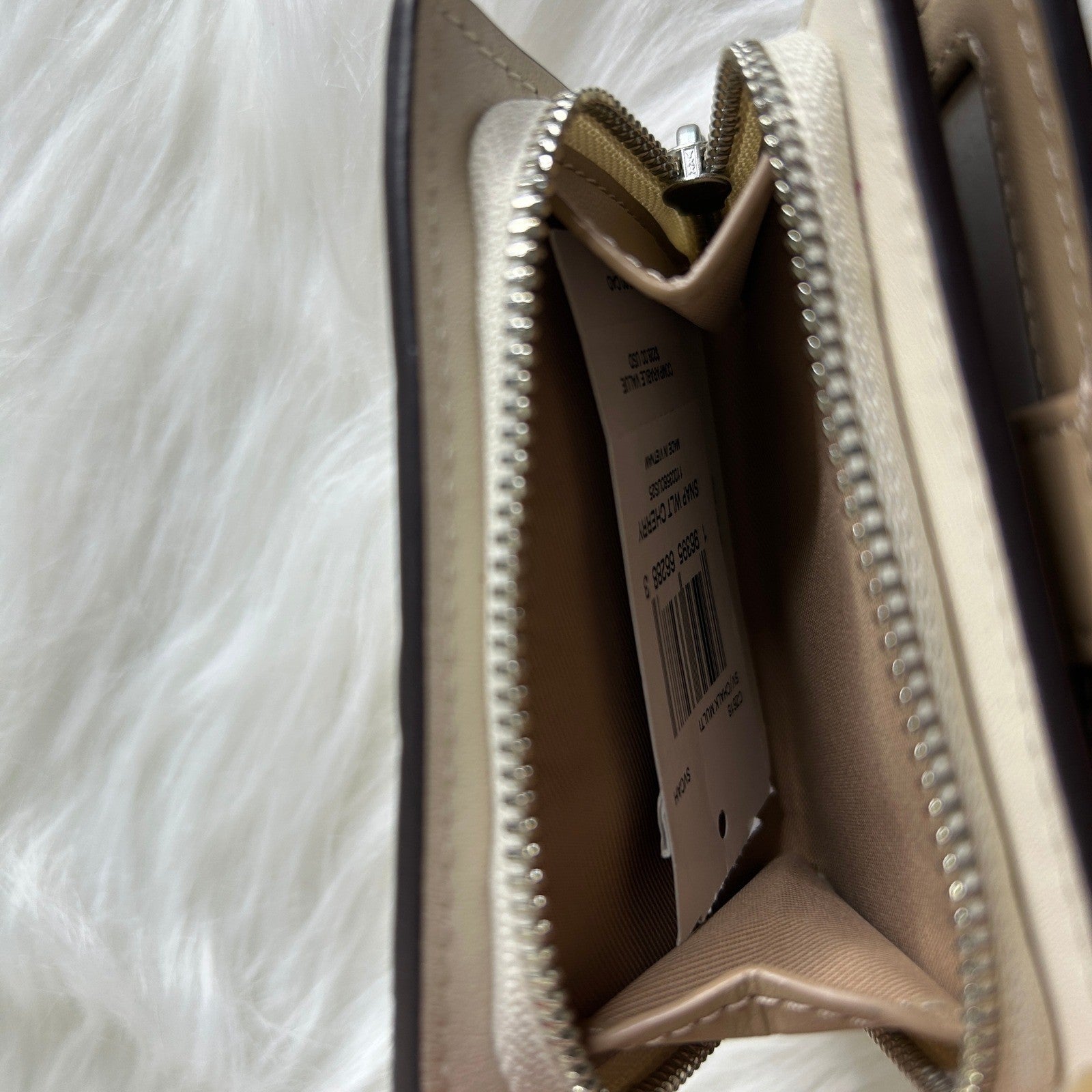 Coach Snap Wallet Chalk White Cherry Print Pebbled Leather NEW
