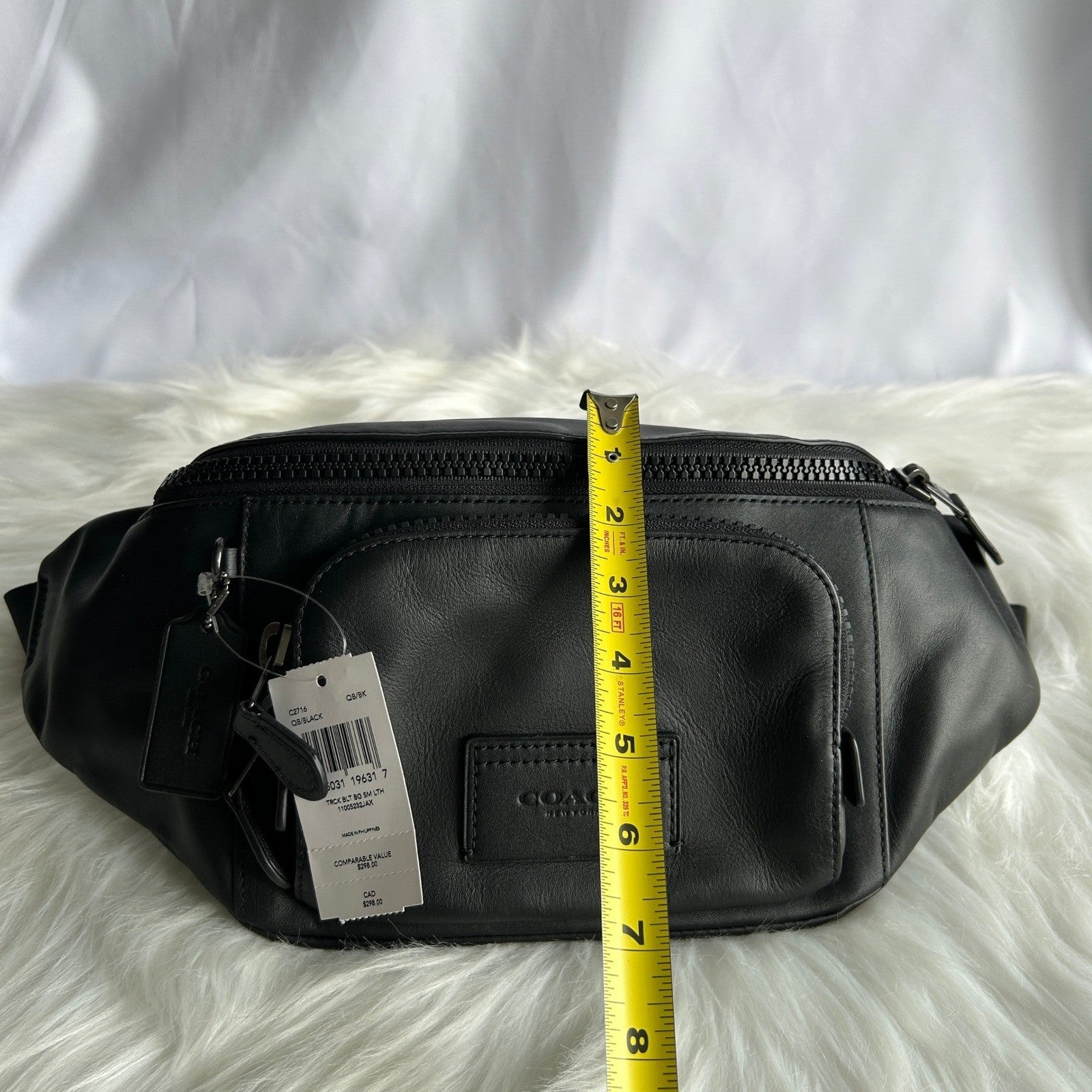 Coach Track Belt Bag Black Pebbled Leather C2716 NWT