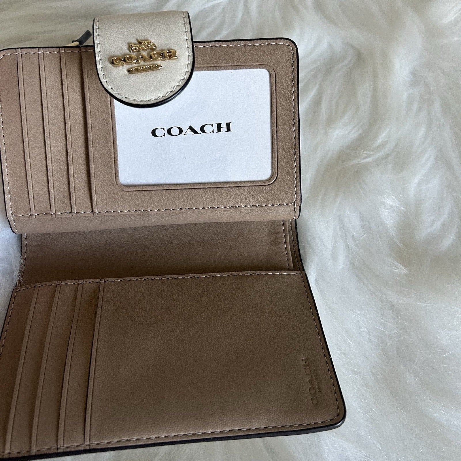 Coach Medium Corner Zip Wallet Chalk White Gold Glitter Star Bifold Leather