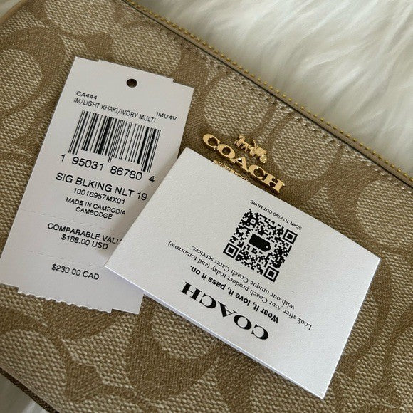 Coach Nolita 19 Light Khaki Ivory Signature Canvas Wristlet Bag Excellent