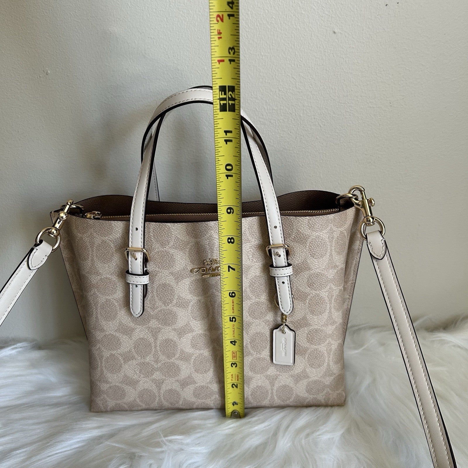 Coach Mollie Tote 25 Chalk Taupe Signature Canvas Shoulder Bag Good