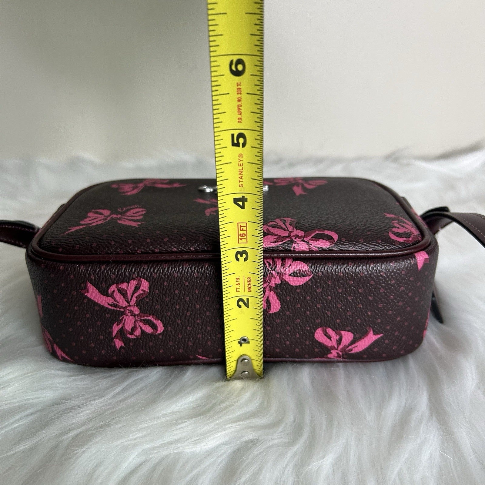 Coach Jamie Camera Bag Brown Pink Bow Coated Canvas Crossbody Excellent