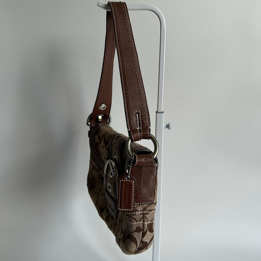 Coach Soho Signature Khaki Brown Canvas Leather Shoulder Bag 11862 Excellent