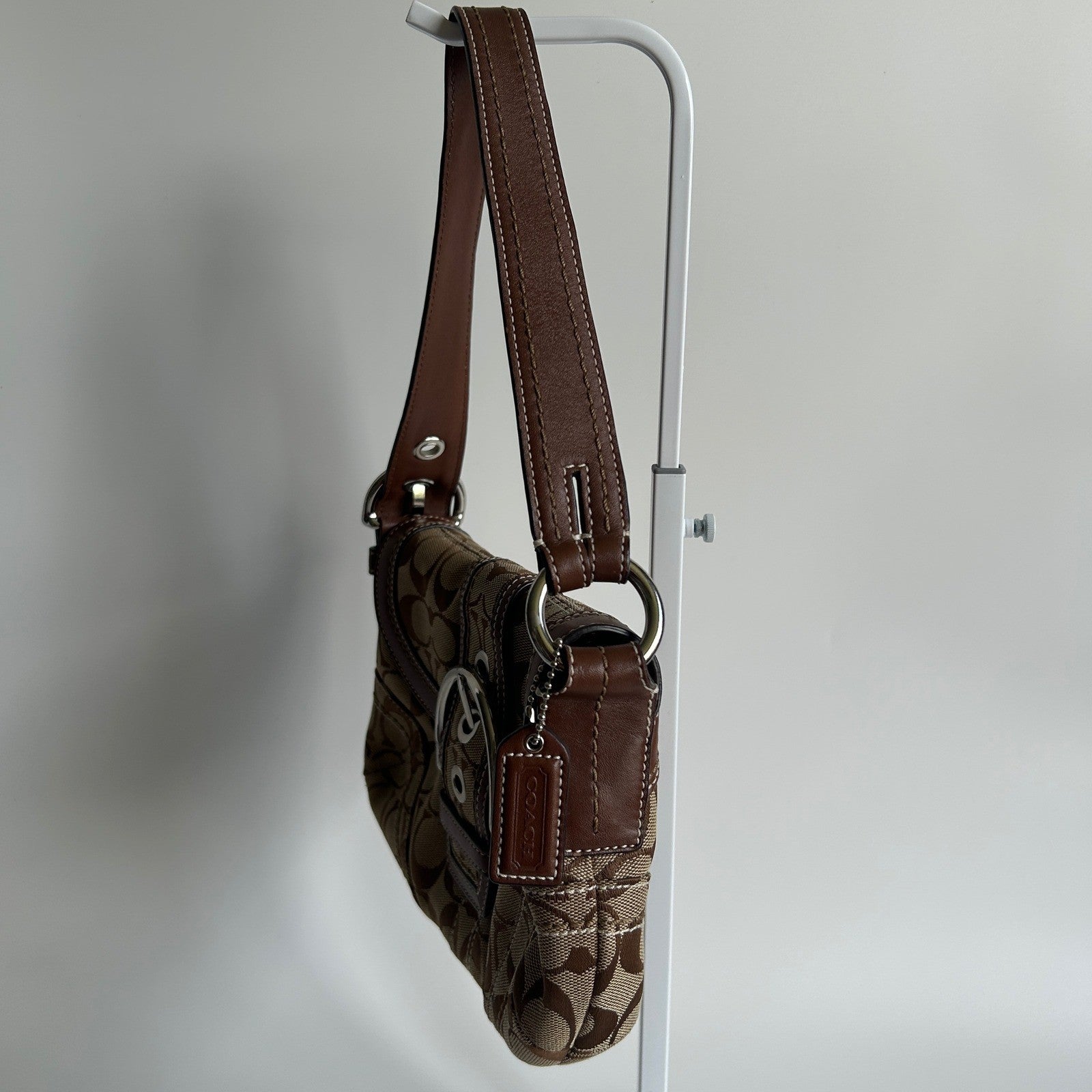 Coach Soho Signature Khaki Brown Canvas Leather Shoulder Bag 11862 Excellent