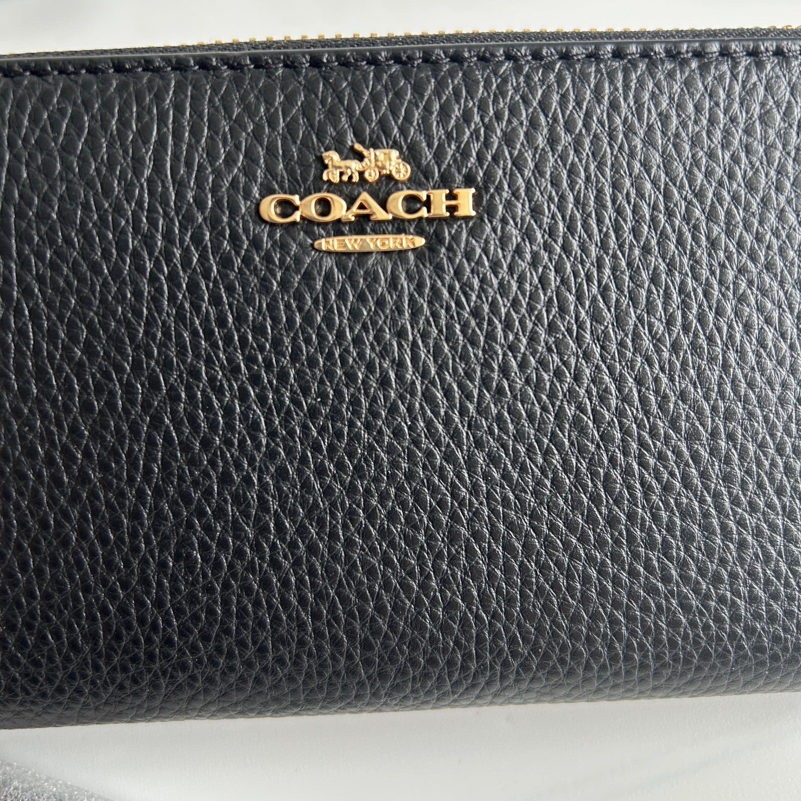 Coach Long Zip Around Black Pebbled Leather Wallet C4451 NEW