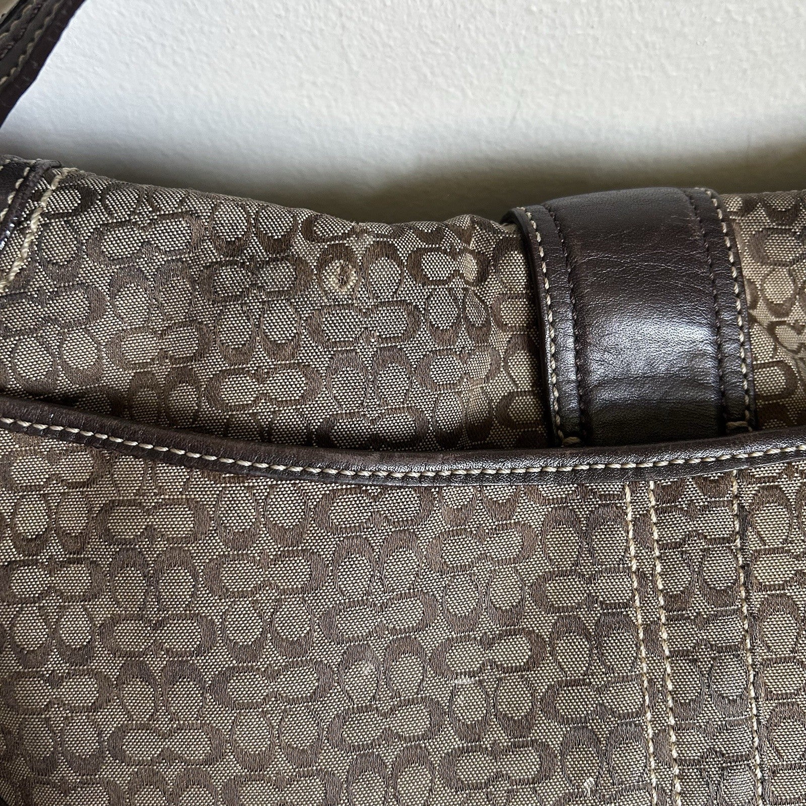 Coach Large Soho Brown Suede Leather Signature Canvas Shoulder Bag