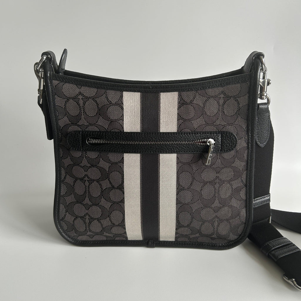 Coach Dempsey File Bag Black Charcoal Signature Jacquard Crossbody Excellent