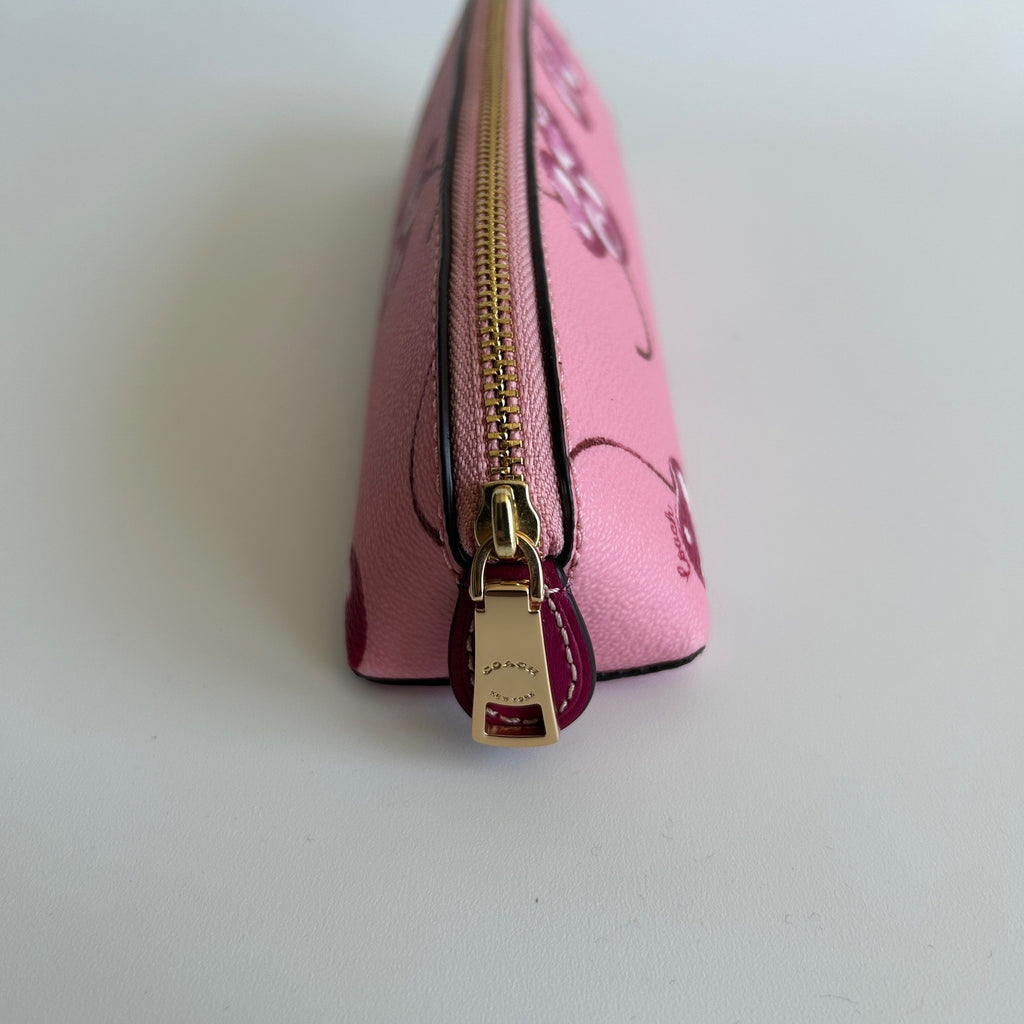 Coach Pencil Case Pink Cherry Coated Canvas Cosmetic Bag Excellent