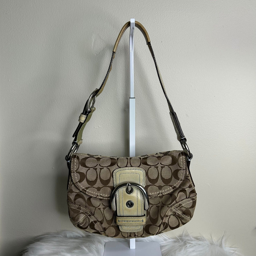 Coach Soho Signature Flap Brown Blue Canvas Leather Shoulder Bag D0871-11860
