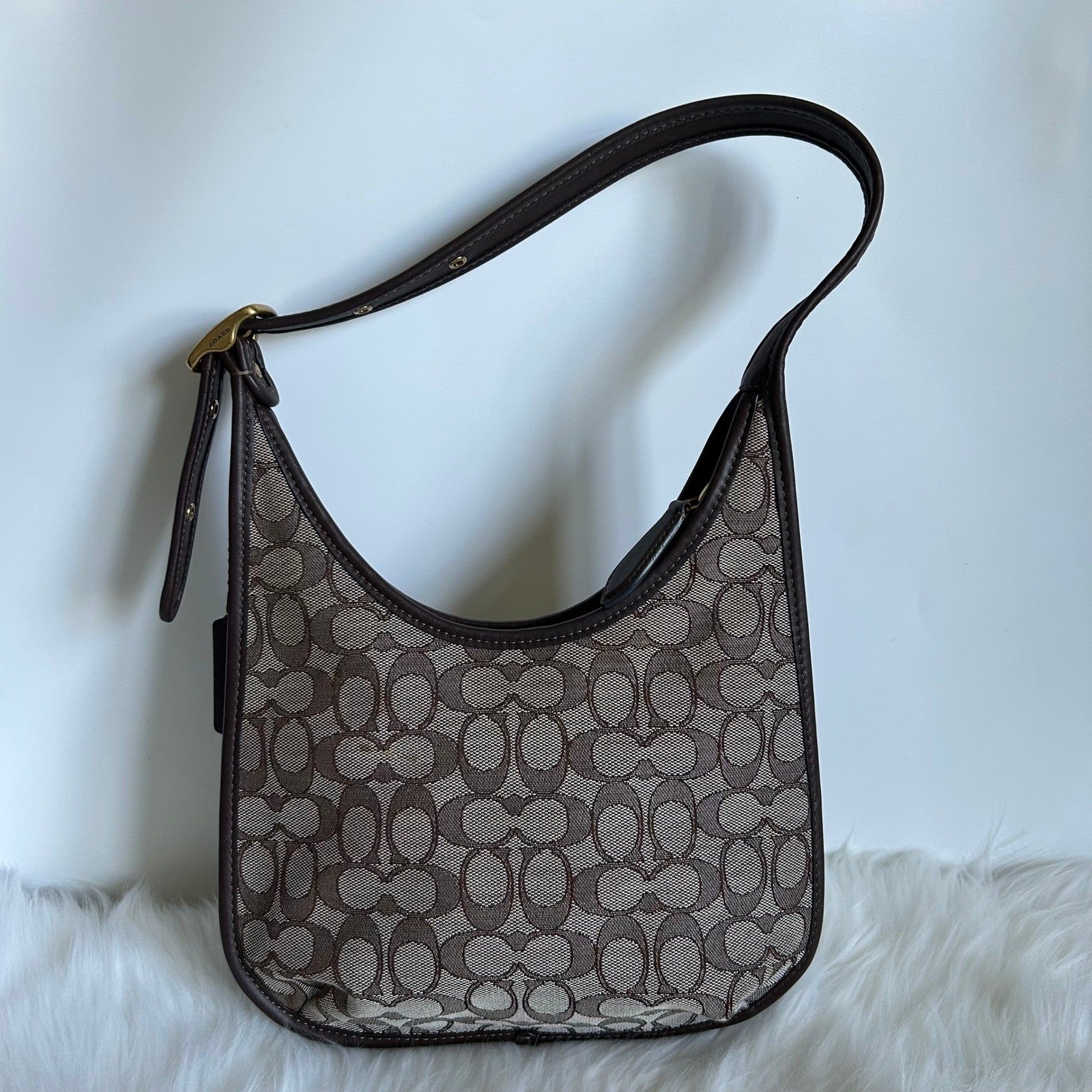Coach Ergo Brown Signature Jacquard Leather Shoulder Bag C2588 Good