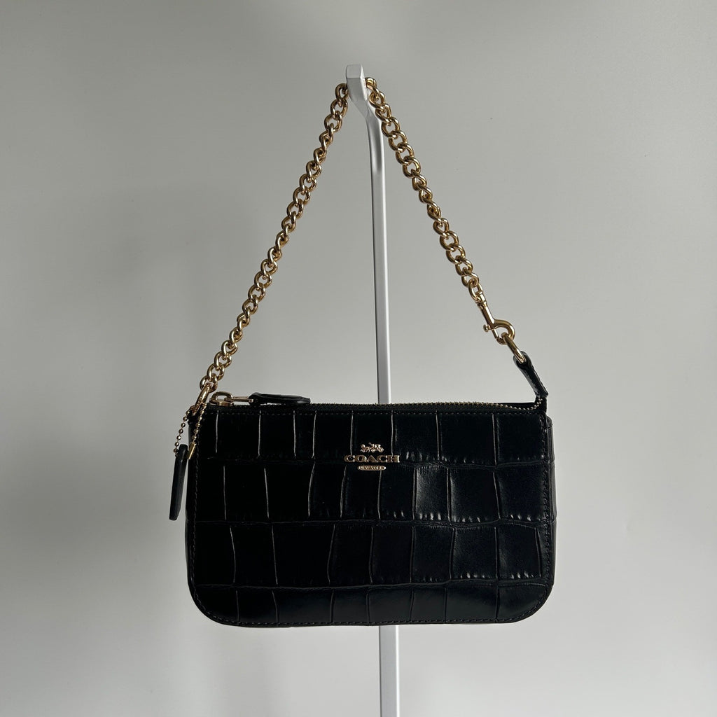 Coach Nolita 19 Black Crocodile Embossed Leather Wristlet Bag Excellent