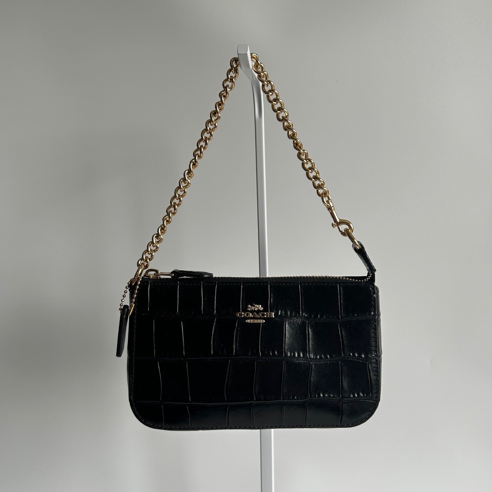 Coach Nolita 19 Black Crocodile Embossed Leather Wristlet Bag Excellent