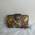 Coach Medium Corner Zip Wallet Brown Wildflower Signature Canvas Excellent
