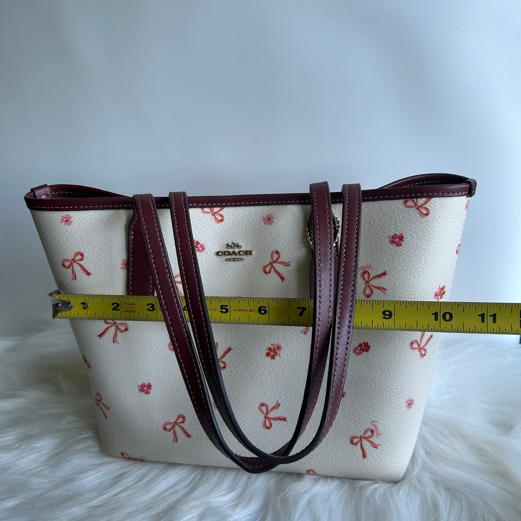 Coach Mini City Tote Chalk White Bow Floral Leather Shoulder Bag Good