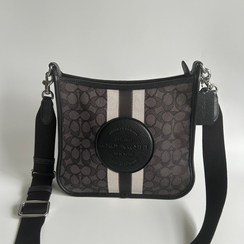 Coach Dempsey File Bag Black Charcoal Signature Jacquard Crossbody Excellent