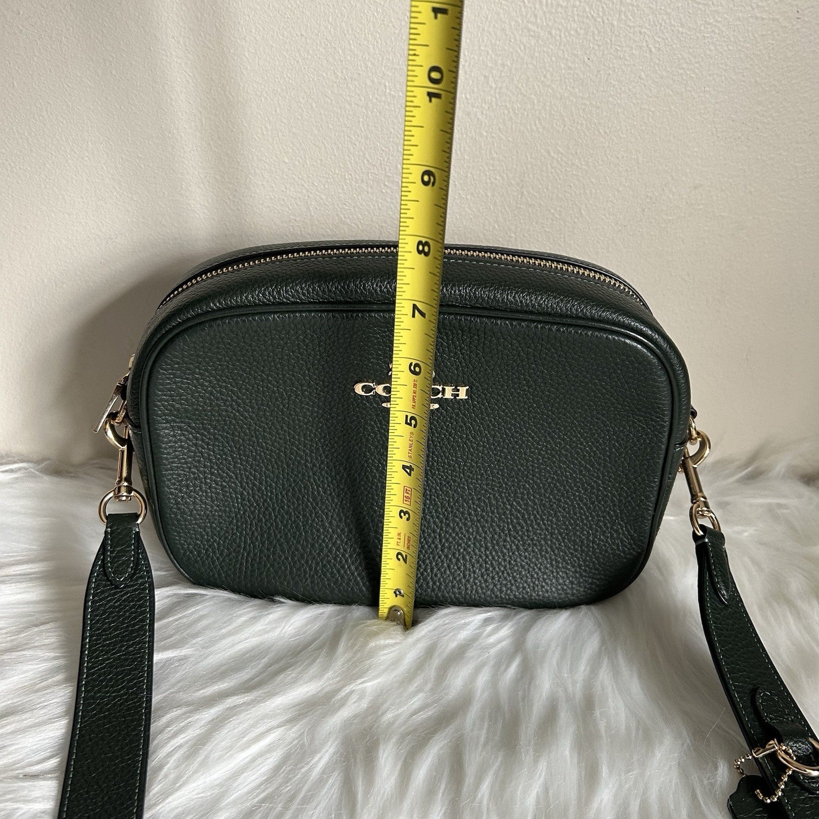 Coach Jamie Camera Bag Forest Green Pebbled Leather Crossbody Excellent