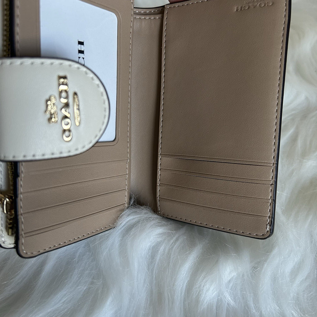 Coach Medium Corner Zip Wallet Chalk White Gold Glitter Star Bifold Leather