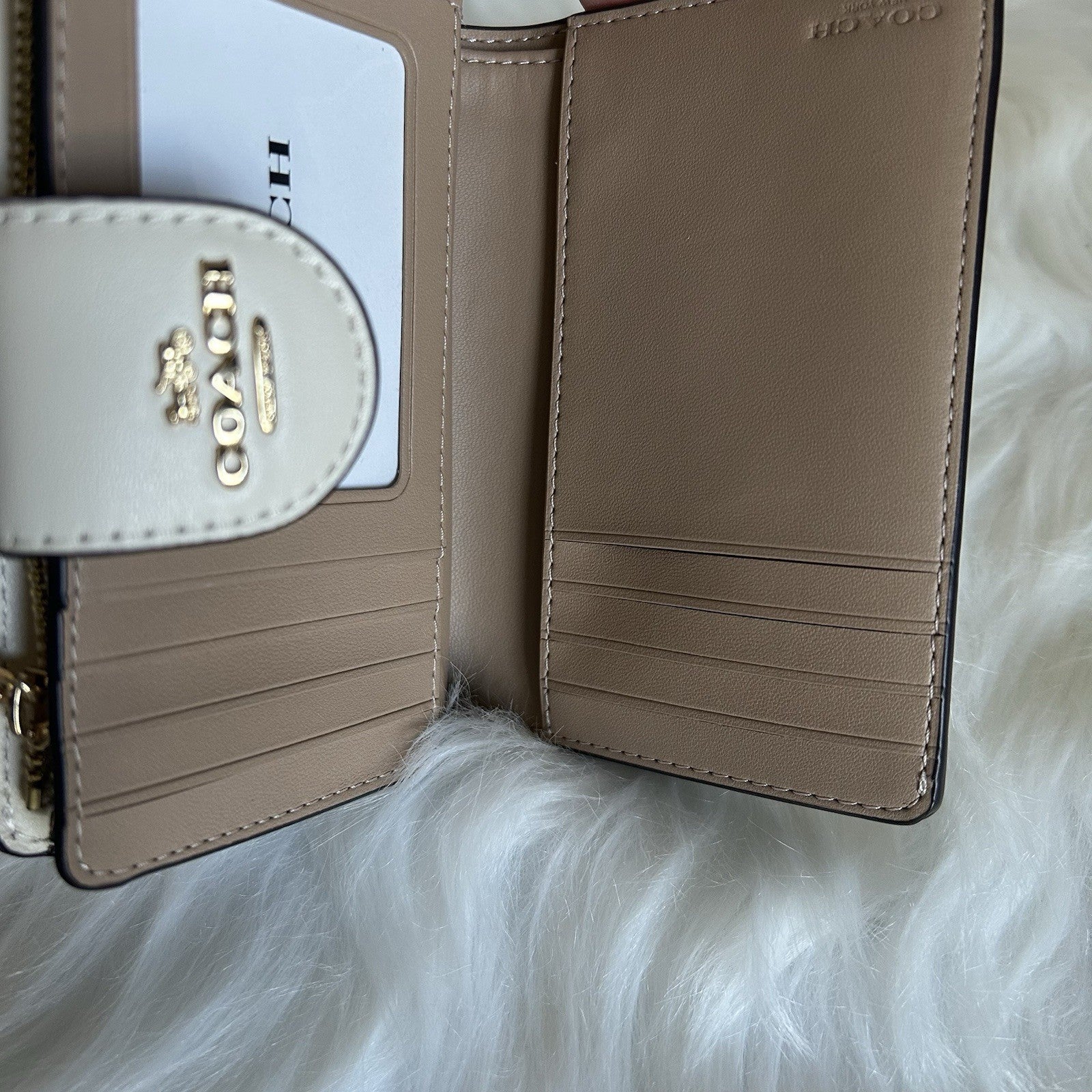 Coach Medium Corner Zip Wallet Chalk White Gold Glitter Star Bifold Leather