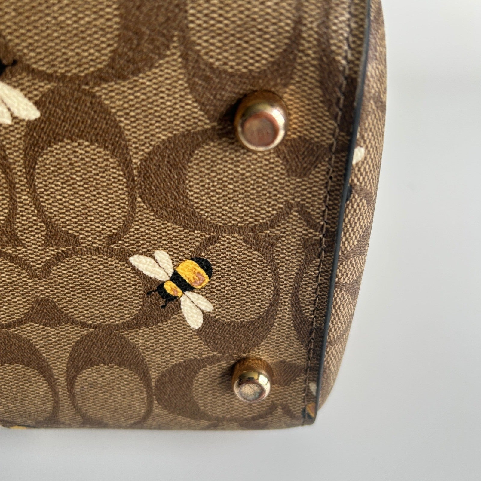 Coach Rowan Satchel Brown Bee Print Signature Canvas Satchel Excellent