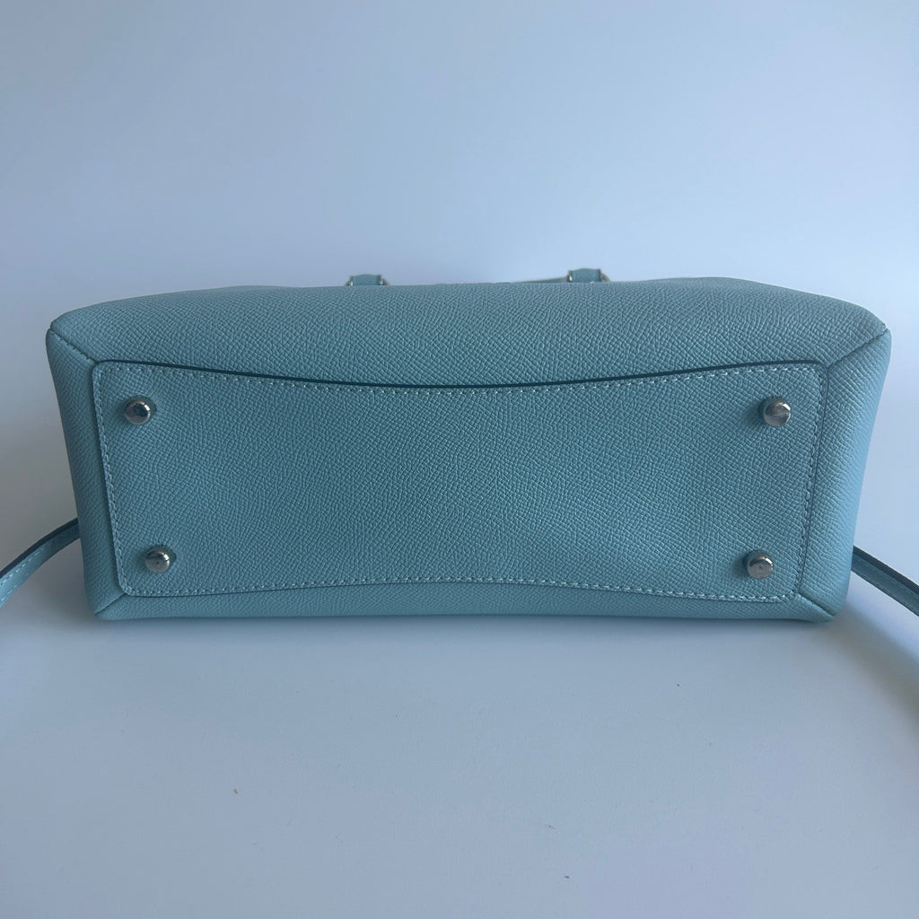 Coach Mini Lillie Carryall Blue Crossgrain Leather Shoulder Bag Excellent