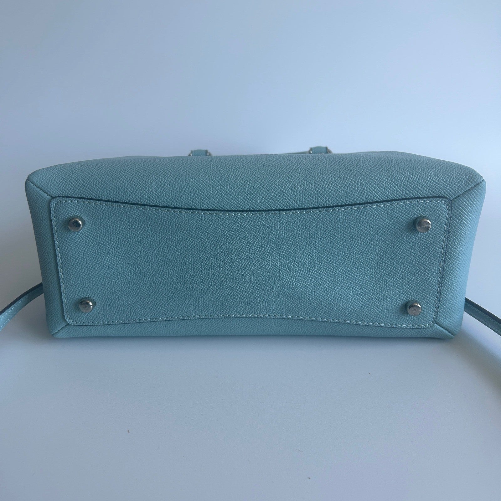 Coach Mini Lillie Carryall Blue Crossgrain Leather Shoulder Bag Excellent