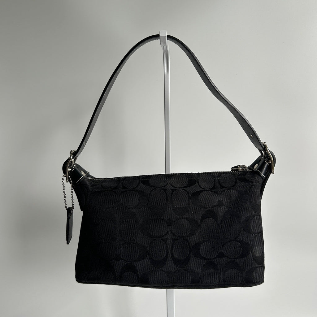 Coach Demi Black Signature Jacquard Canvas Leather Shoulder Bag 6044 Excellent
