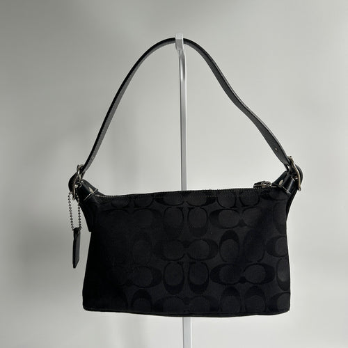 Coach Demi Black Signature Jacquard Canvas Leather Shoulder Bag 6044 Excellent