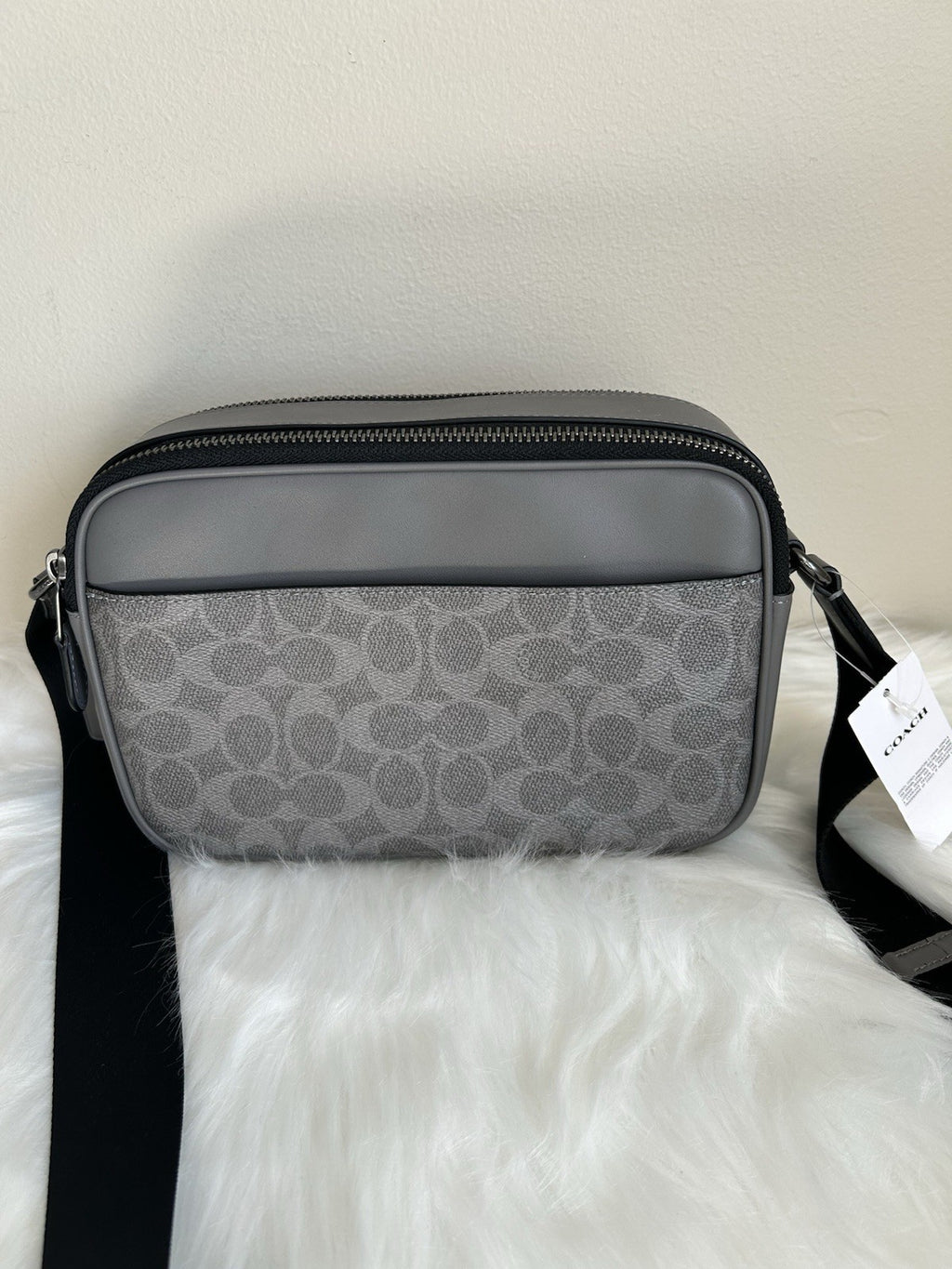 Coach Graham Grey Ochre Signature Canvas Varsity Stripe Crossbody Bag NEW