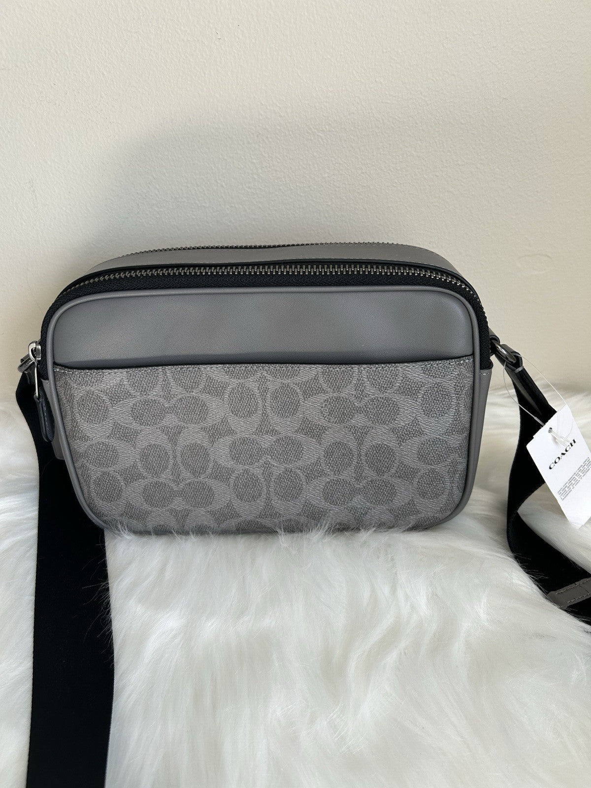 Coach Graham Grey Ochre Signature Canvas Varsity Stripe Crossbody Bag NEW