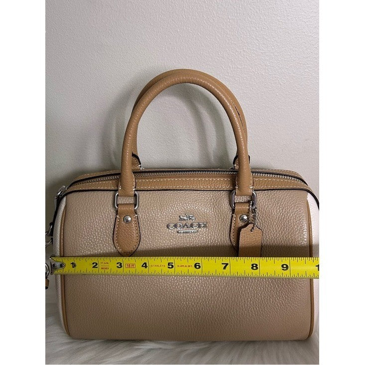 Coach Rowan Satchel Taupe Chalk White Pebbled Leather Bag Excellent