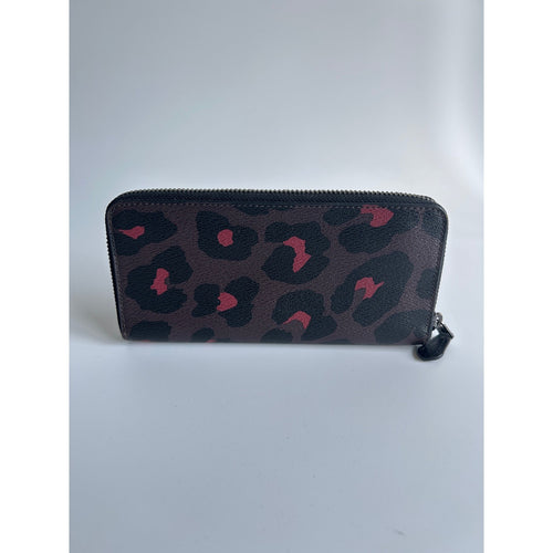 Coach Accordion Zip Brown Red Leopard Coated Canvas Wallet Excellent