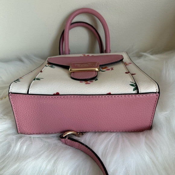 Coach North South Lonnie Tote White Pink Floral Leather Crossbody Excellent