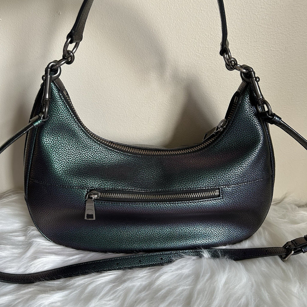 Coach Harley Iridescent Green Purple Pebbled Leather Shoulder Bag Excellent