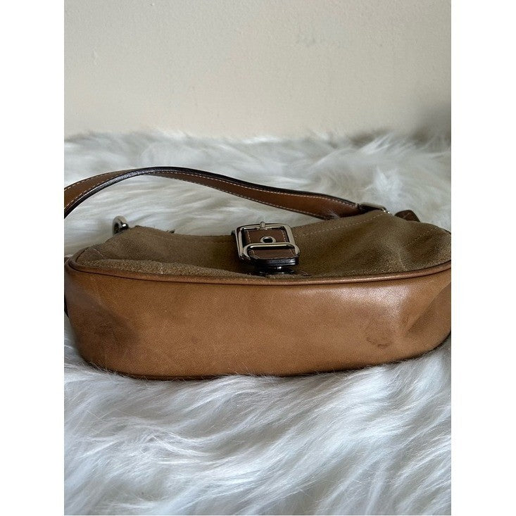Coach Soho Hamptons Demi Camel Tan Suede Buckle Shoulder Bag 7558 Good
