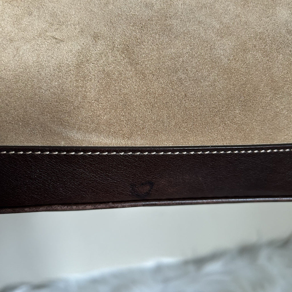 Coach Vintage Hampton Demi 7753 Tan Suede Brown Leather Baguette Bag Good