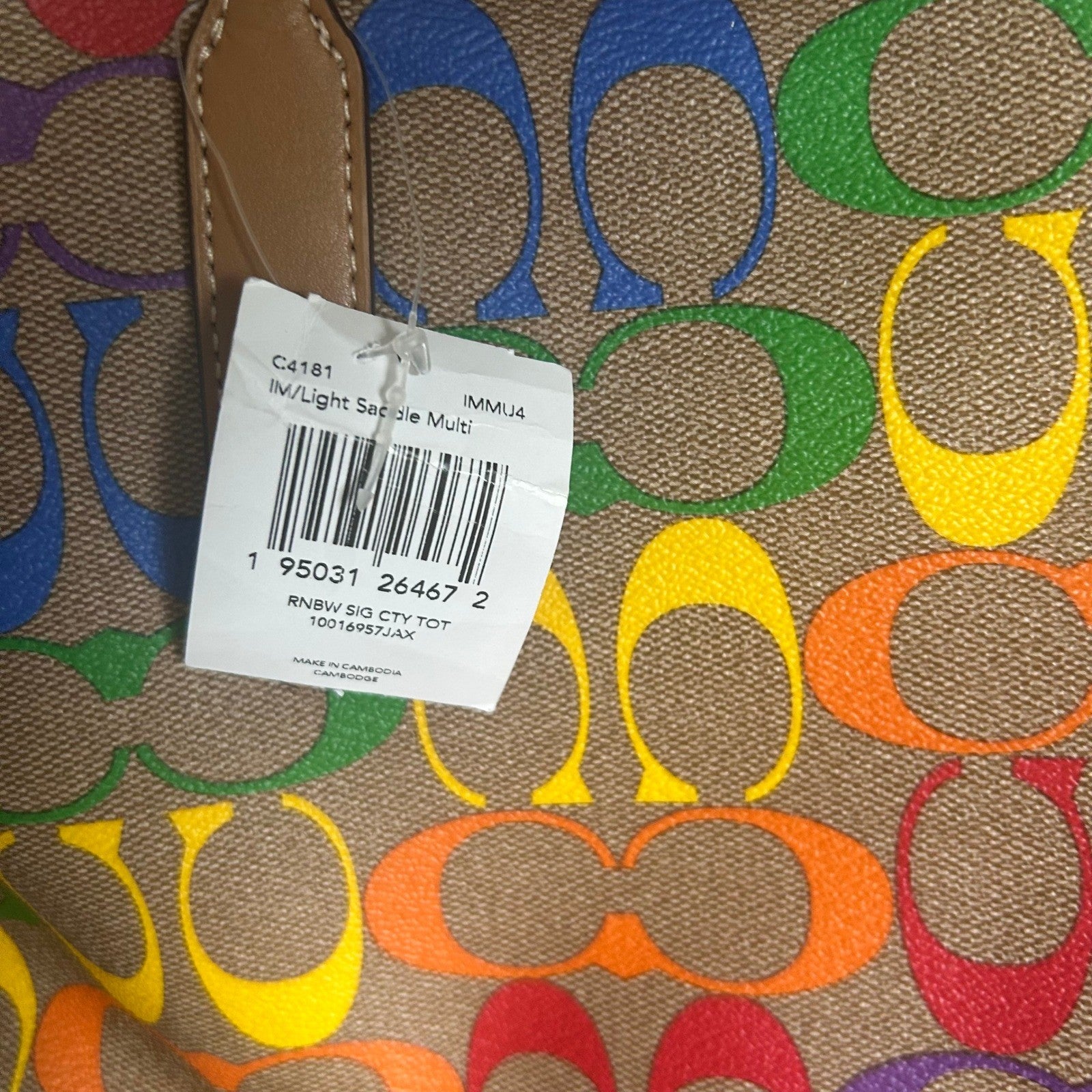 Coach Rainbow Signature Light Saddle Coated Canvas City Tote Bag NEW