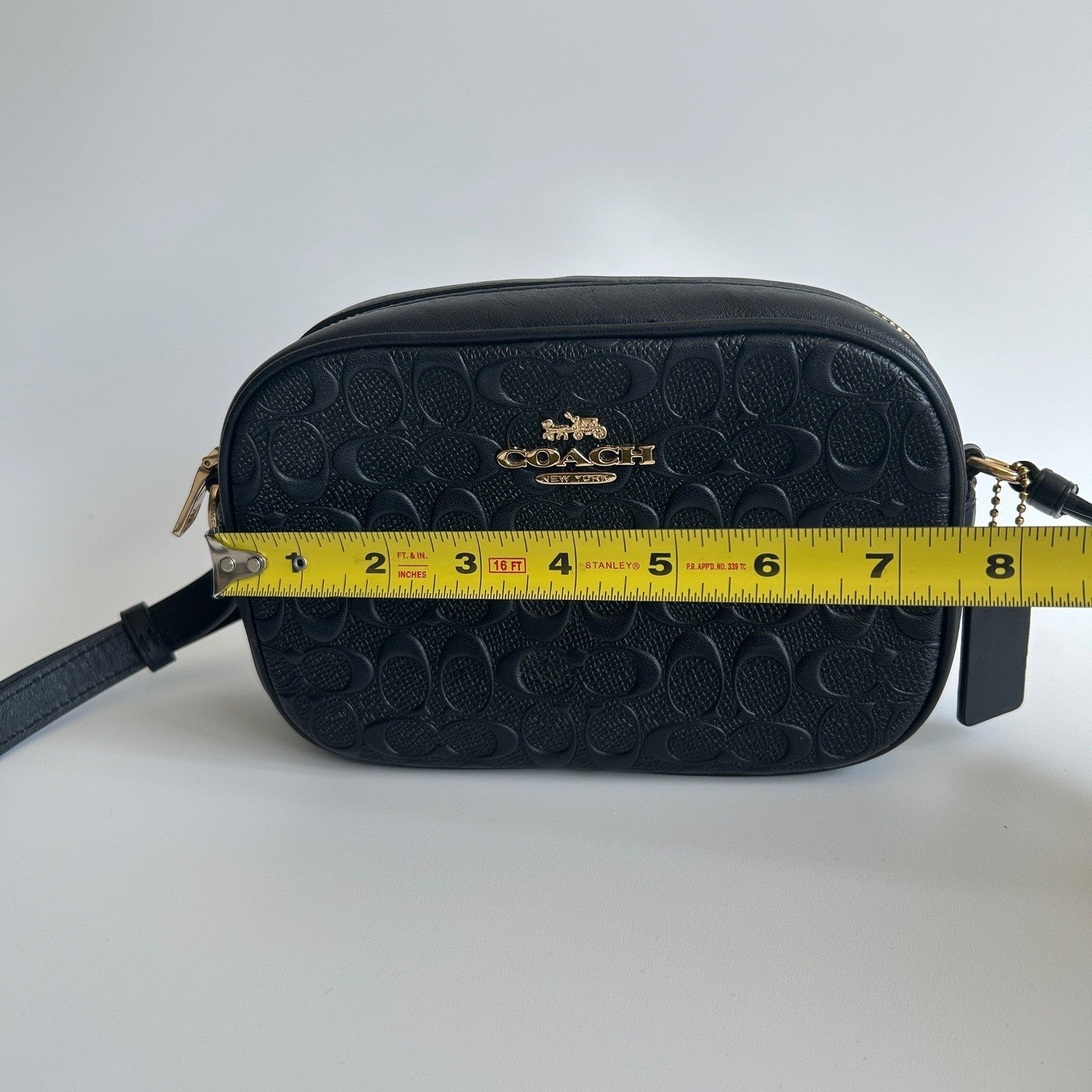 Coach Jamie Camera Bag Black Signature Embossed Leather Crossbody Excellent